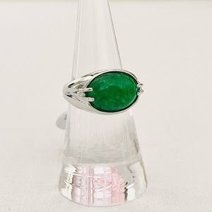 Silver Ring with green Natural Stone, US size 6.5